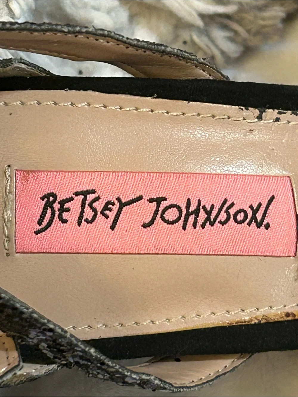 Betsey Johnson Glissten Black Glitter Ankle Strap Sandals.